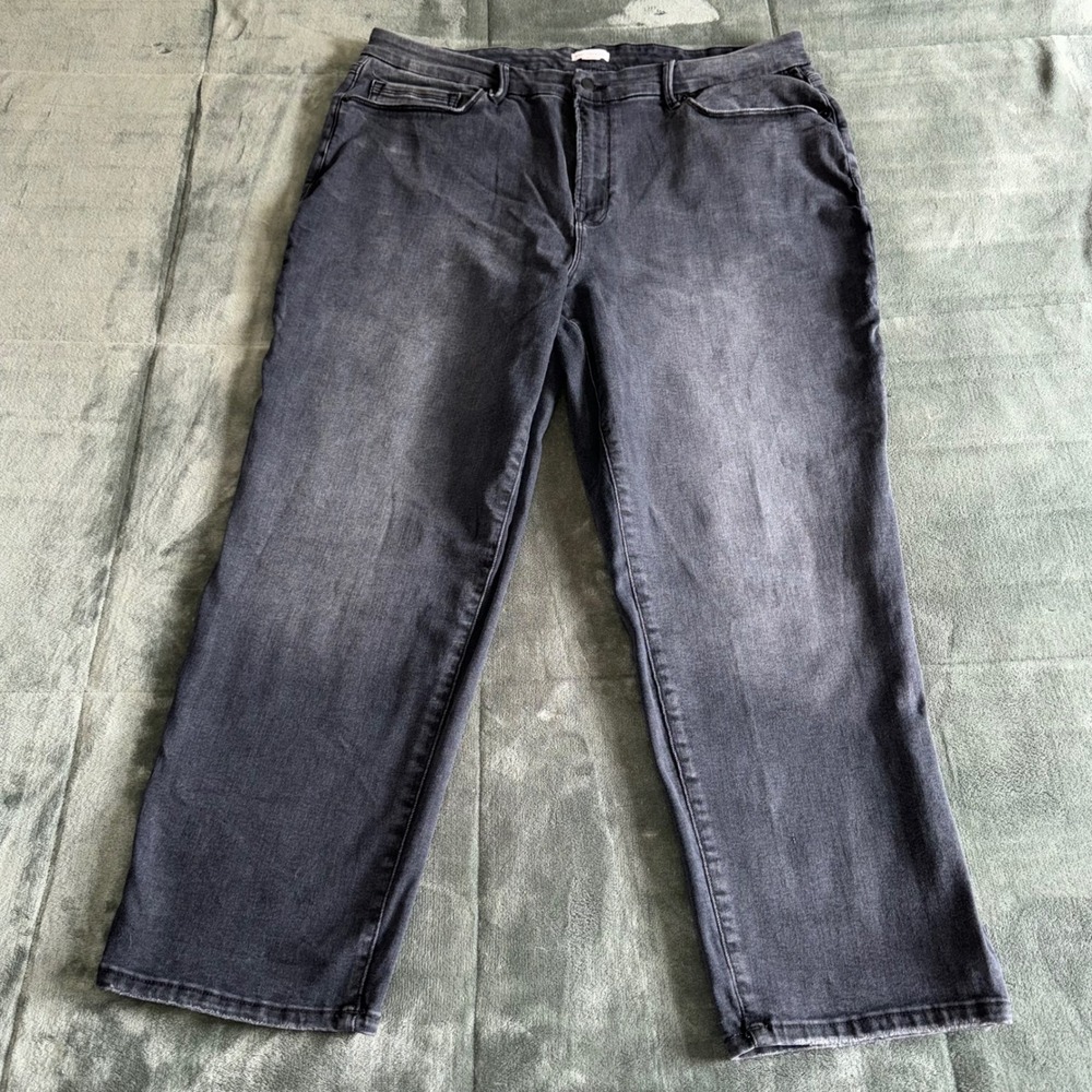 Good American Straight Leg Jeans Black Denim Womens Plus Size 20-26 Casual Wear